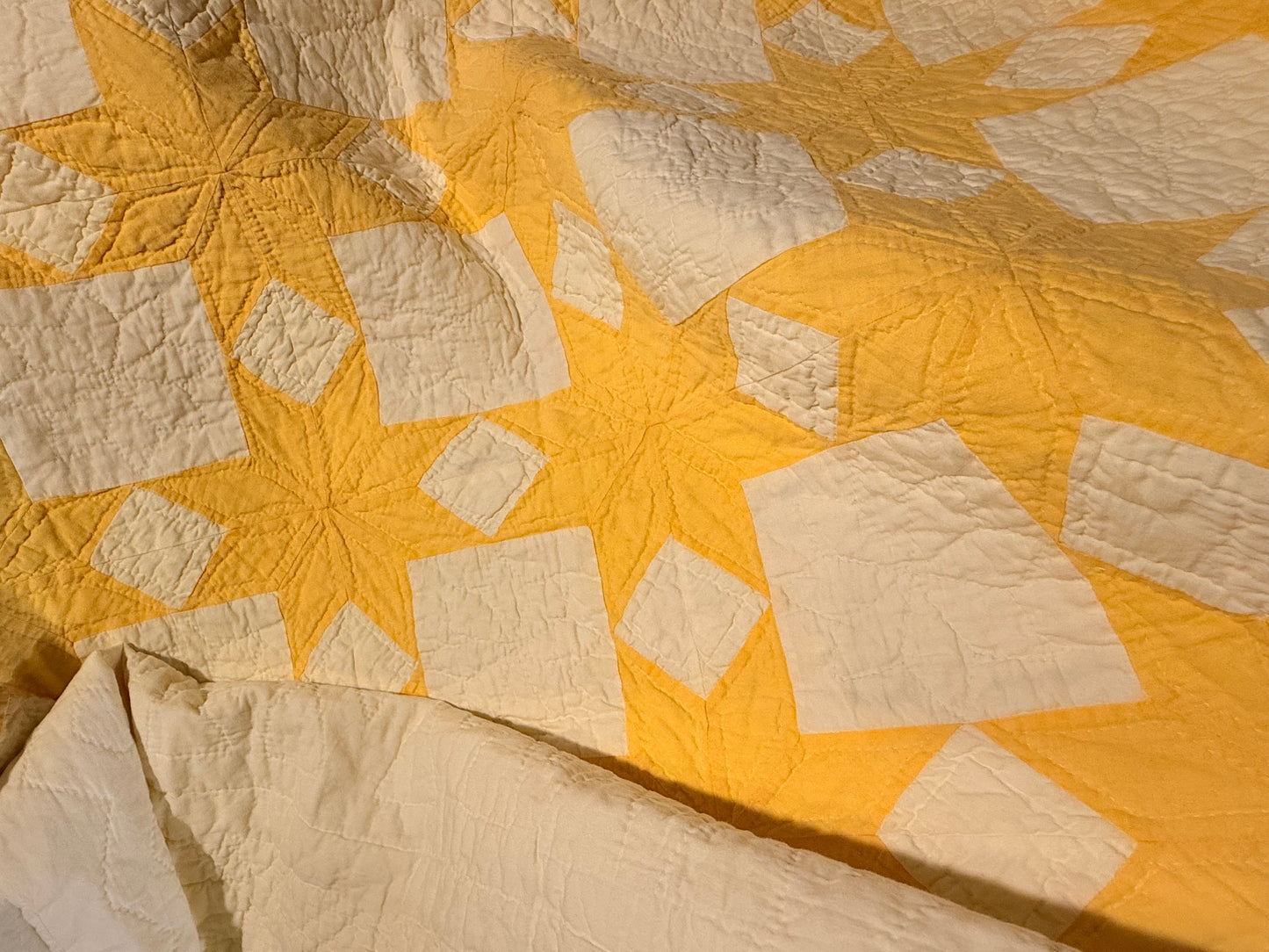 Buttery Yellow and White Stars of LeMoyne Quilt