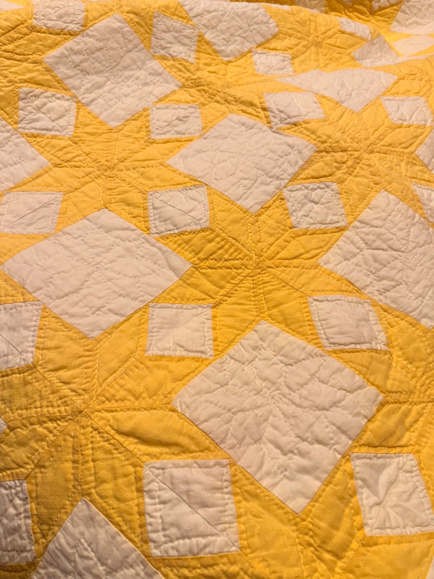 Buttery Yellow and White Stars of LeMoyne Quilt