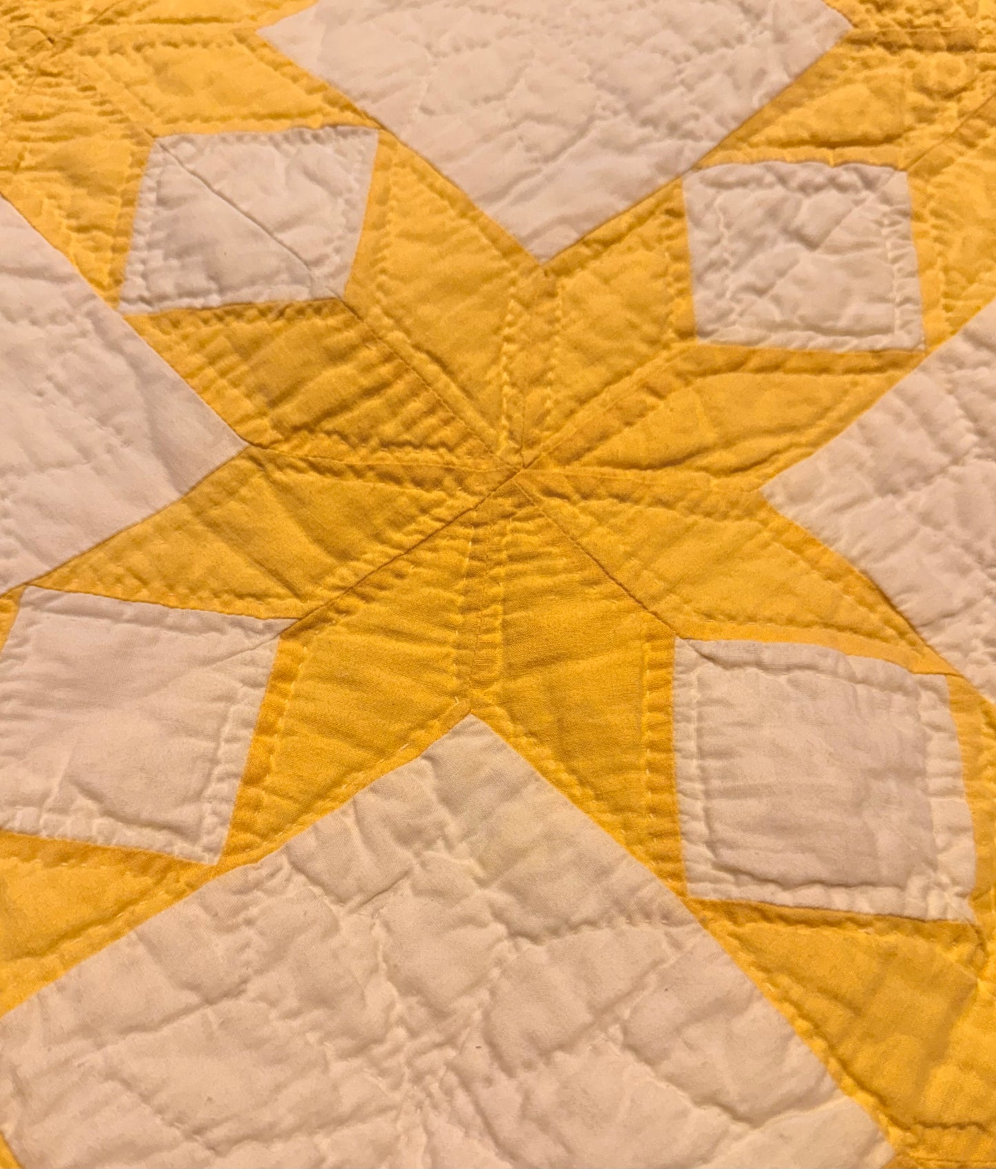 Buttery Yellow and White Stars of LeMoyne Quilt