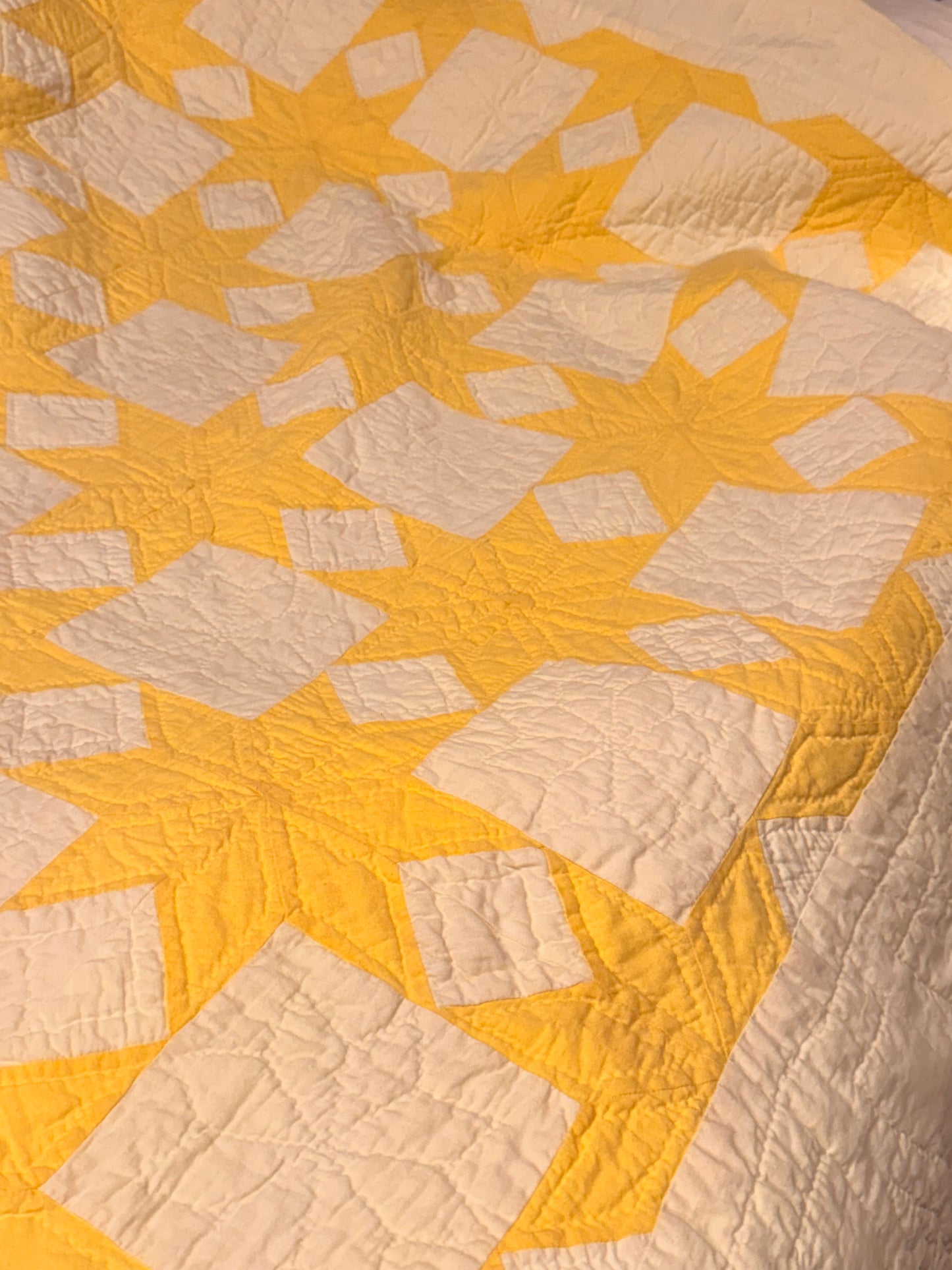 Buttery Yellow and White Stars of LeMoyne Quilt