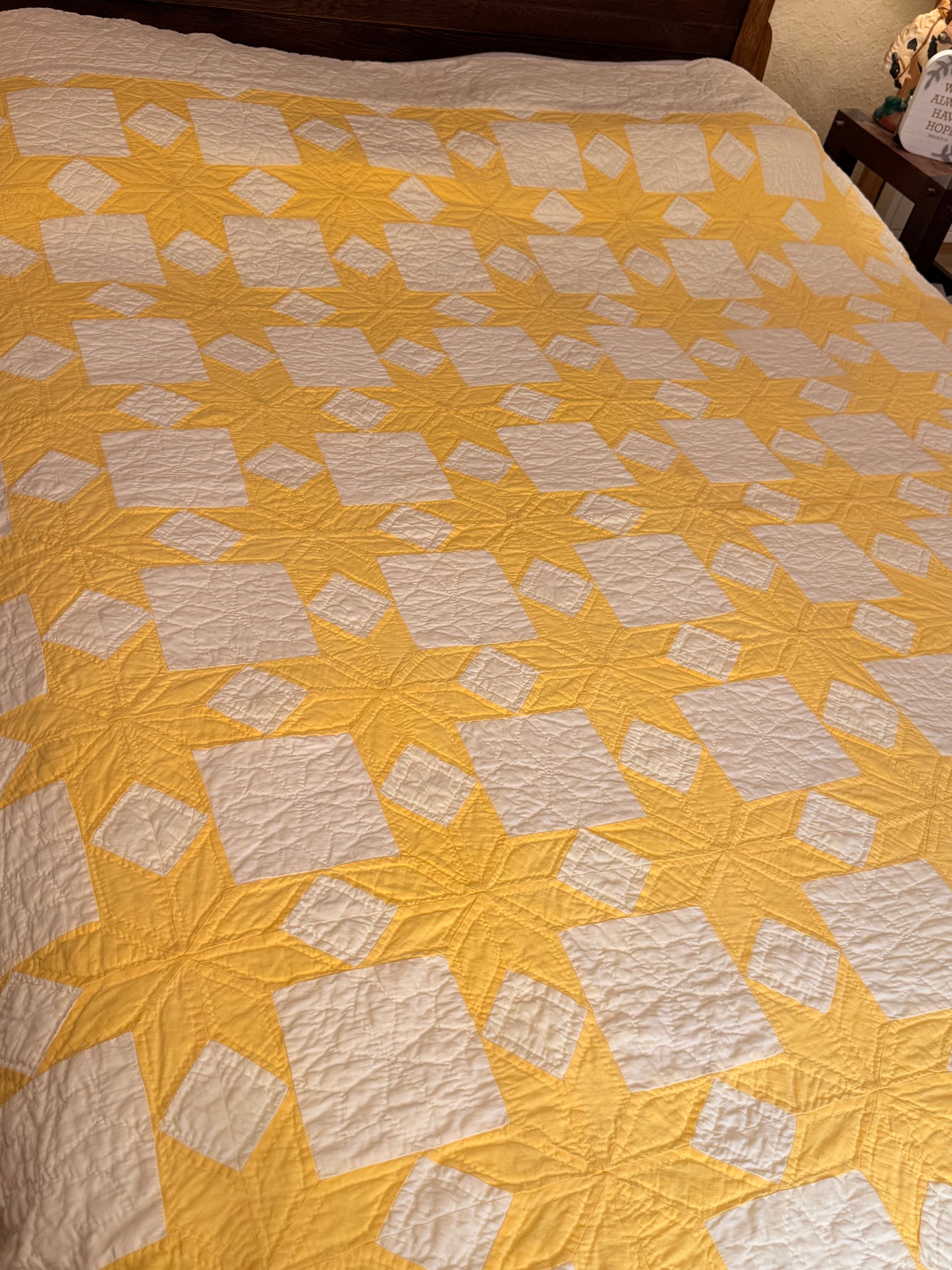 Buttery Yellow and White Stars of LeMoyne Quilt