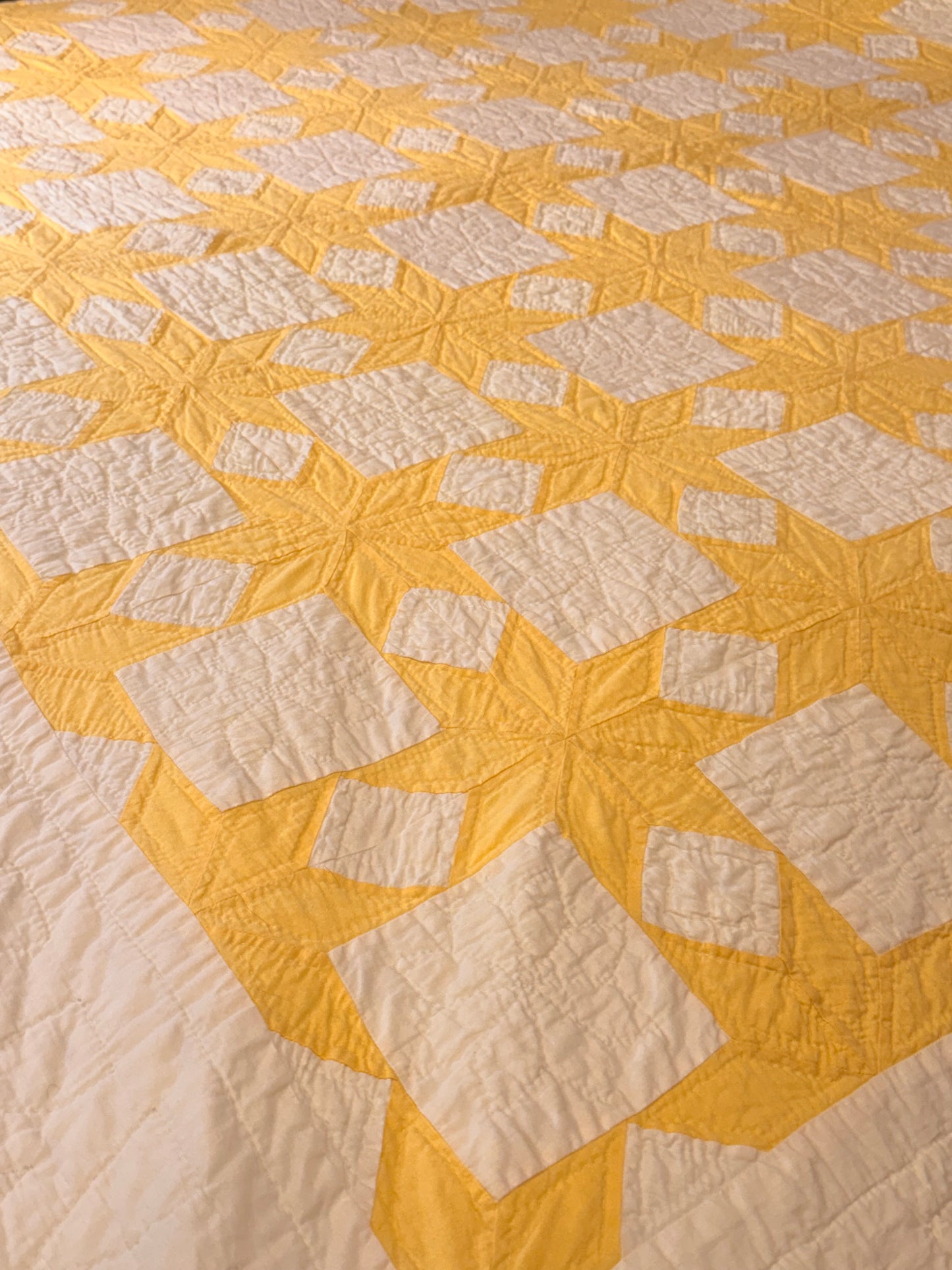 Buttery Yellow and White Stars of LeMoyne Quilt