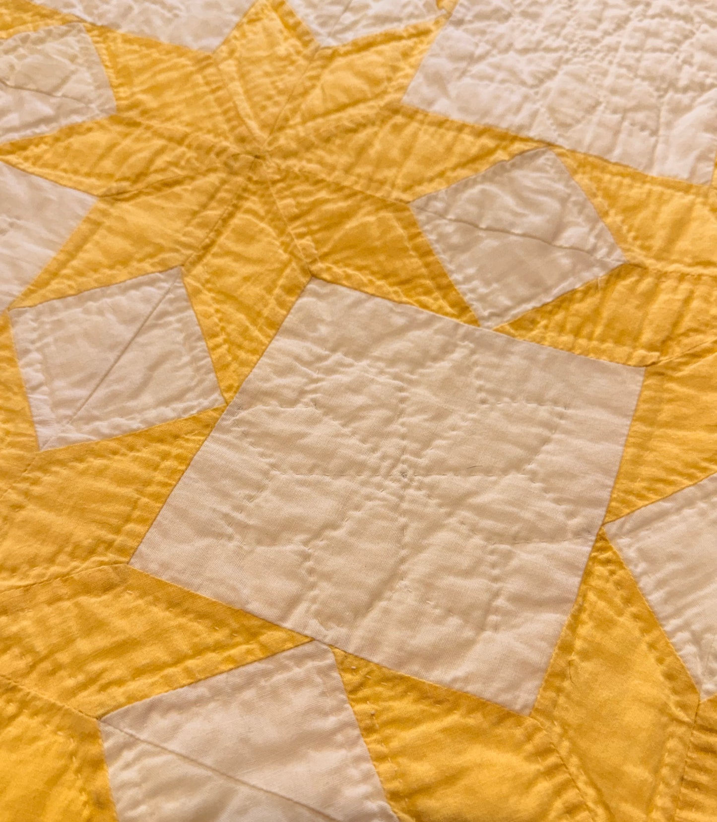 Buttery Yellow and White Stars of LeMoyne Quilt