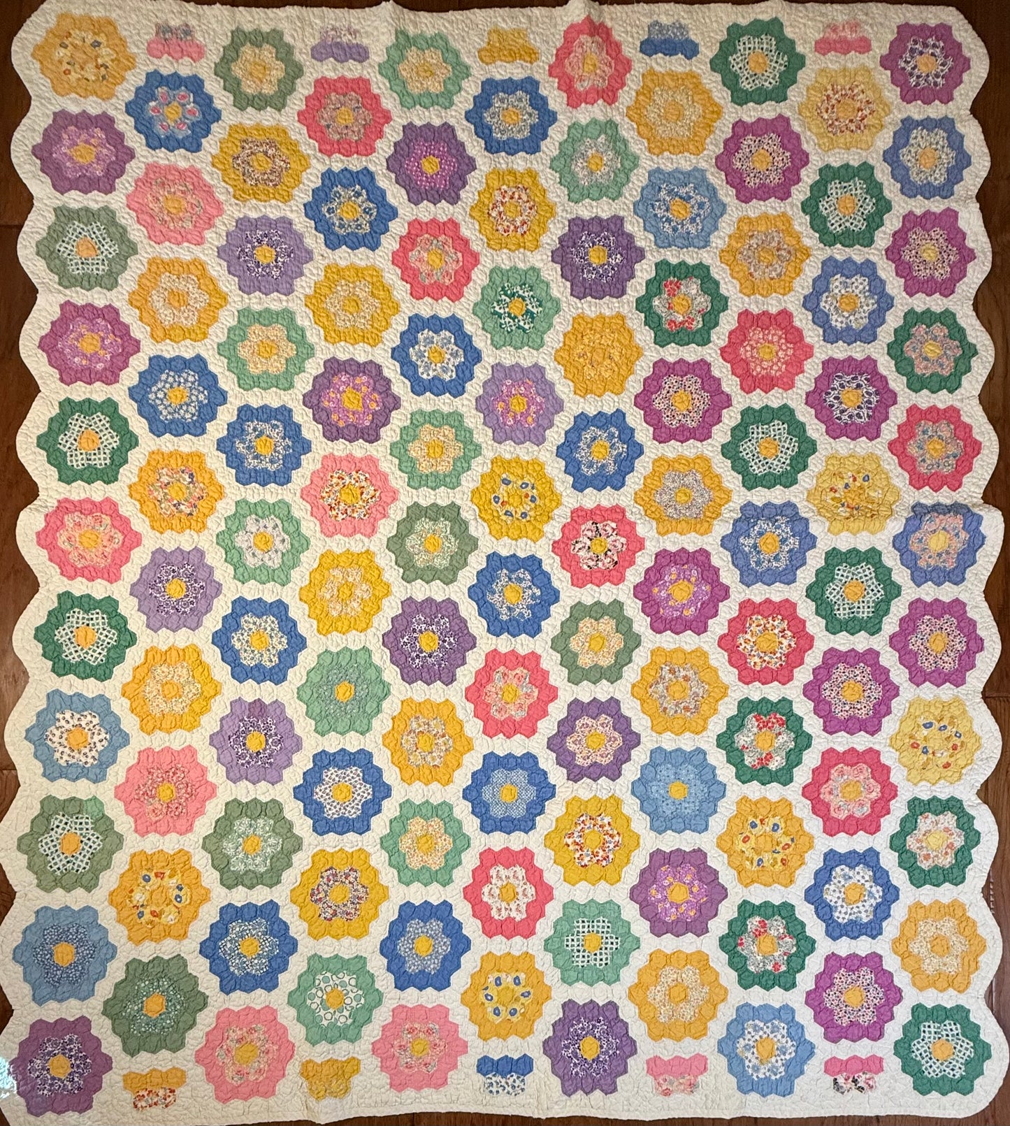 Colorful Rainbow Flower Garden Quilt