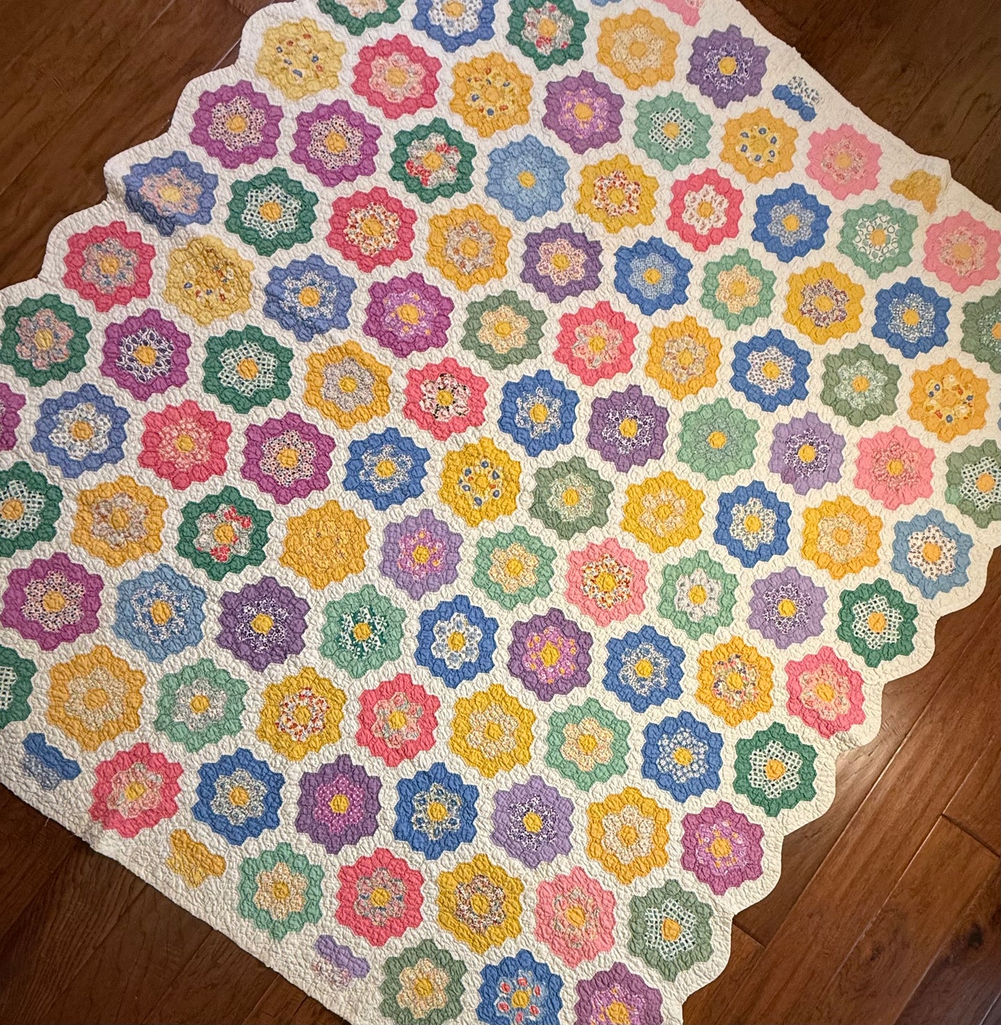 Colorful Rainbow Flower Garden Quilt