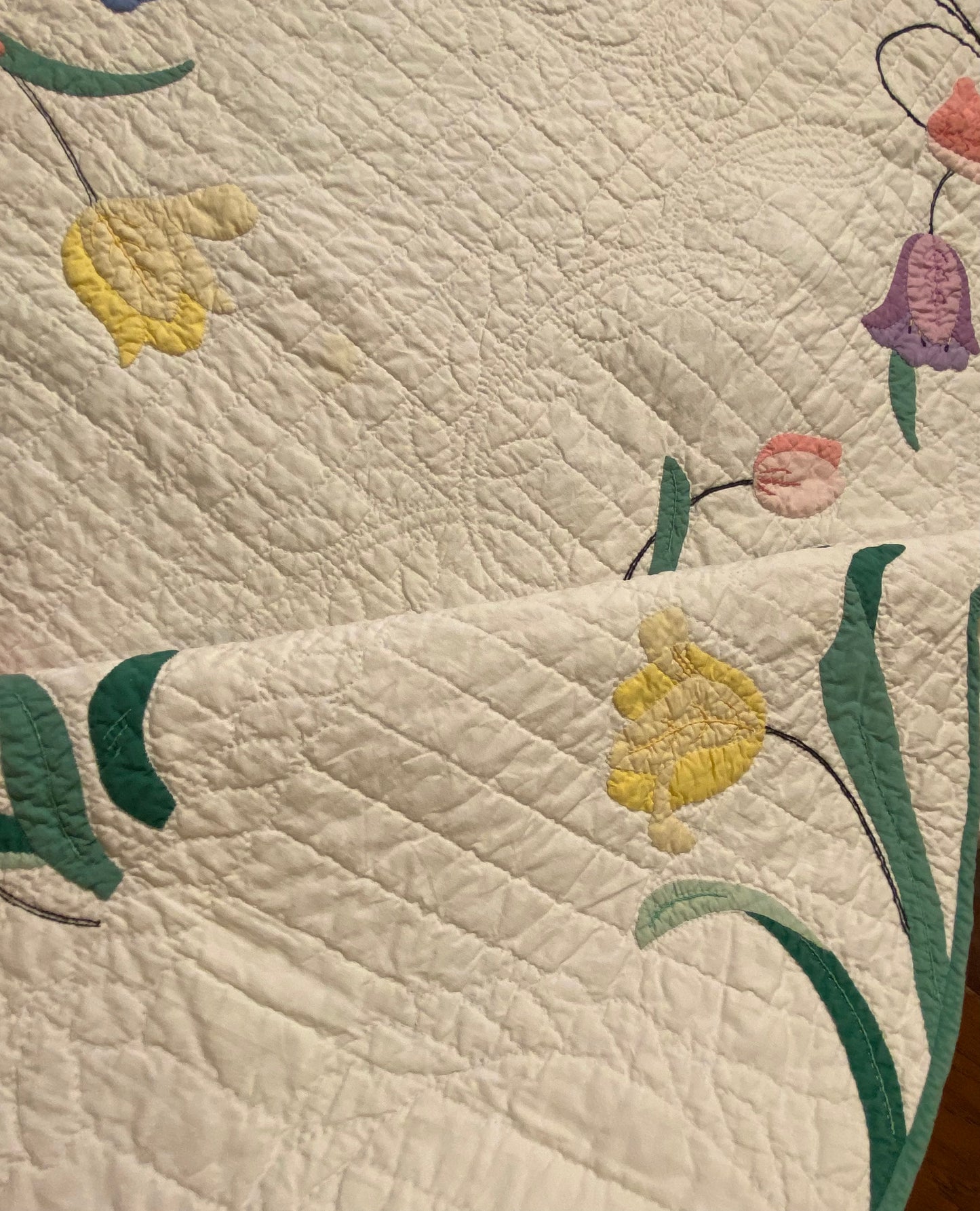 Border of applique and tulips and stems
