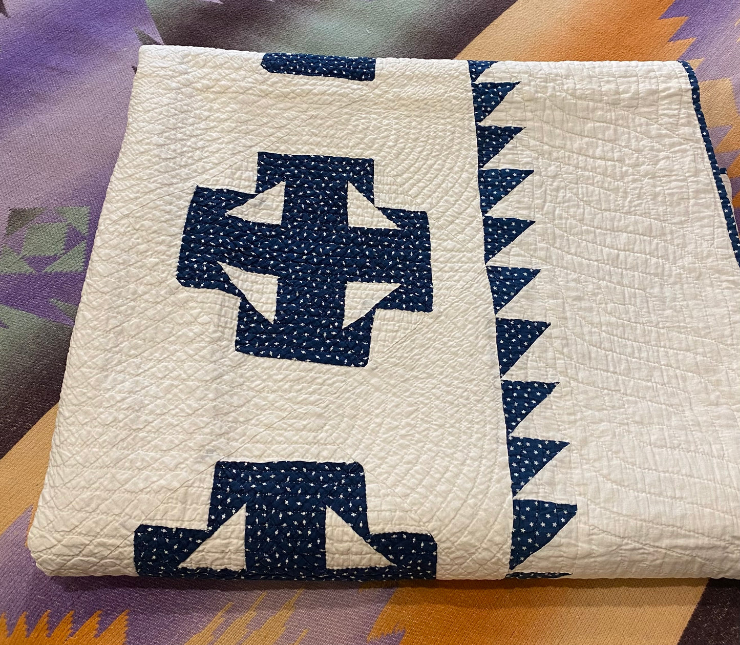 Double T Block Quilt with Sawtooth Border