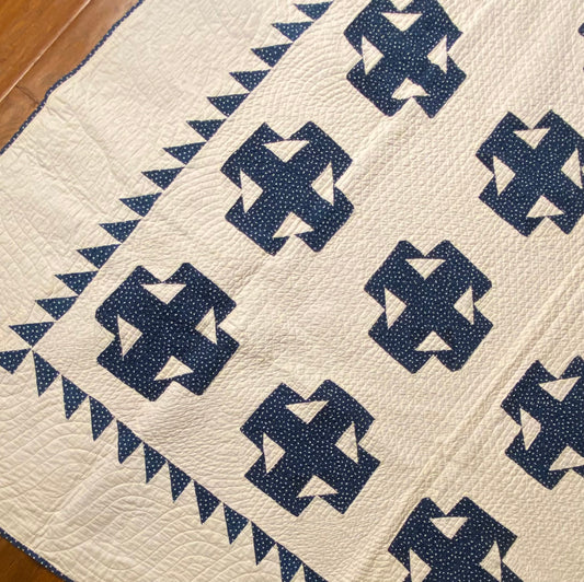 Double T Block Quilt with Sawtooth Border