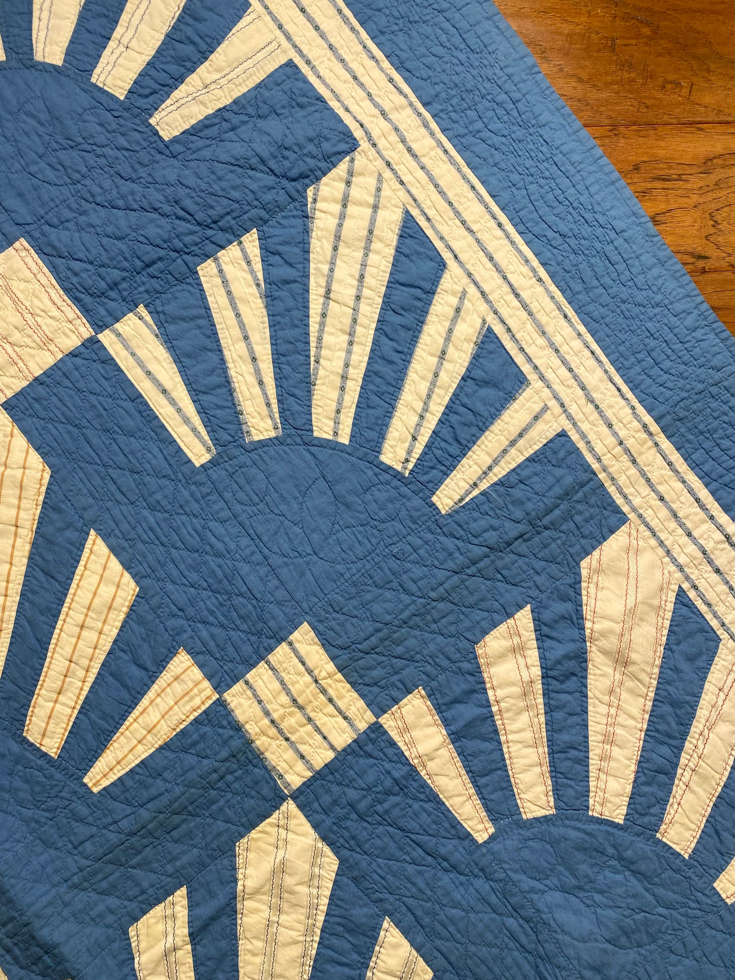 Unique Friendship Fan Quilt on Blue