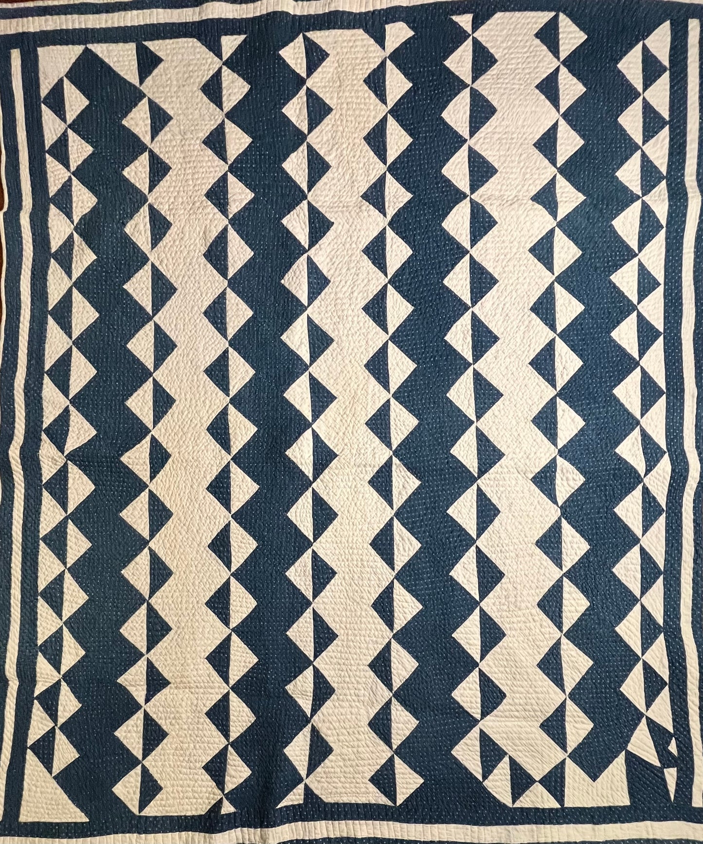 Blue and White Strippie Zig Zag with Triangles Quilt