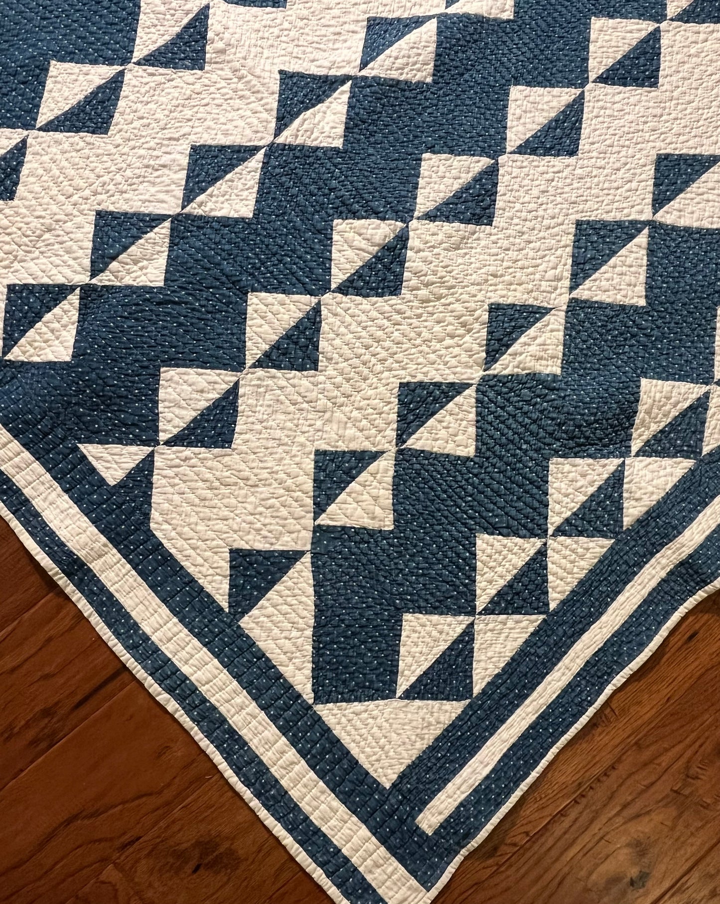 Blue and White Strippie Zig Zag with Triangles Quilt