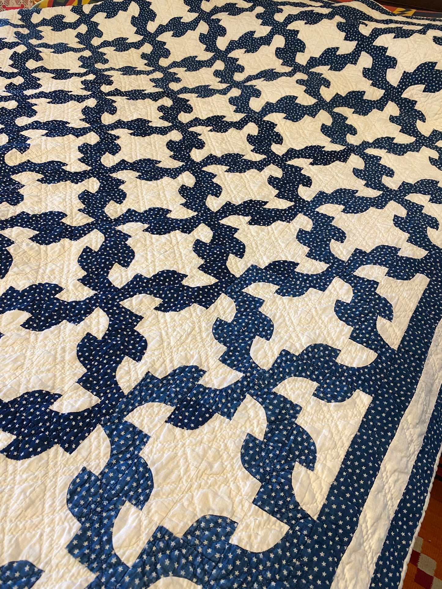Drunkards Path in Indigo Quilt -Triple Border