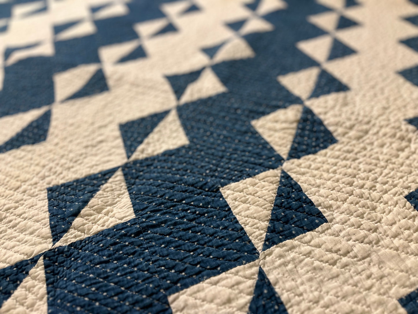 Blue and White Strippie Zig Zag with Triangles Quilt
