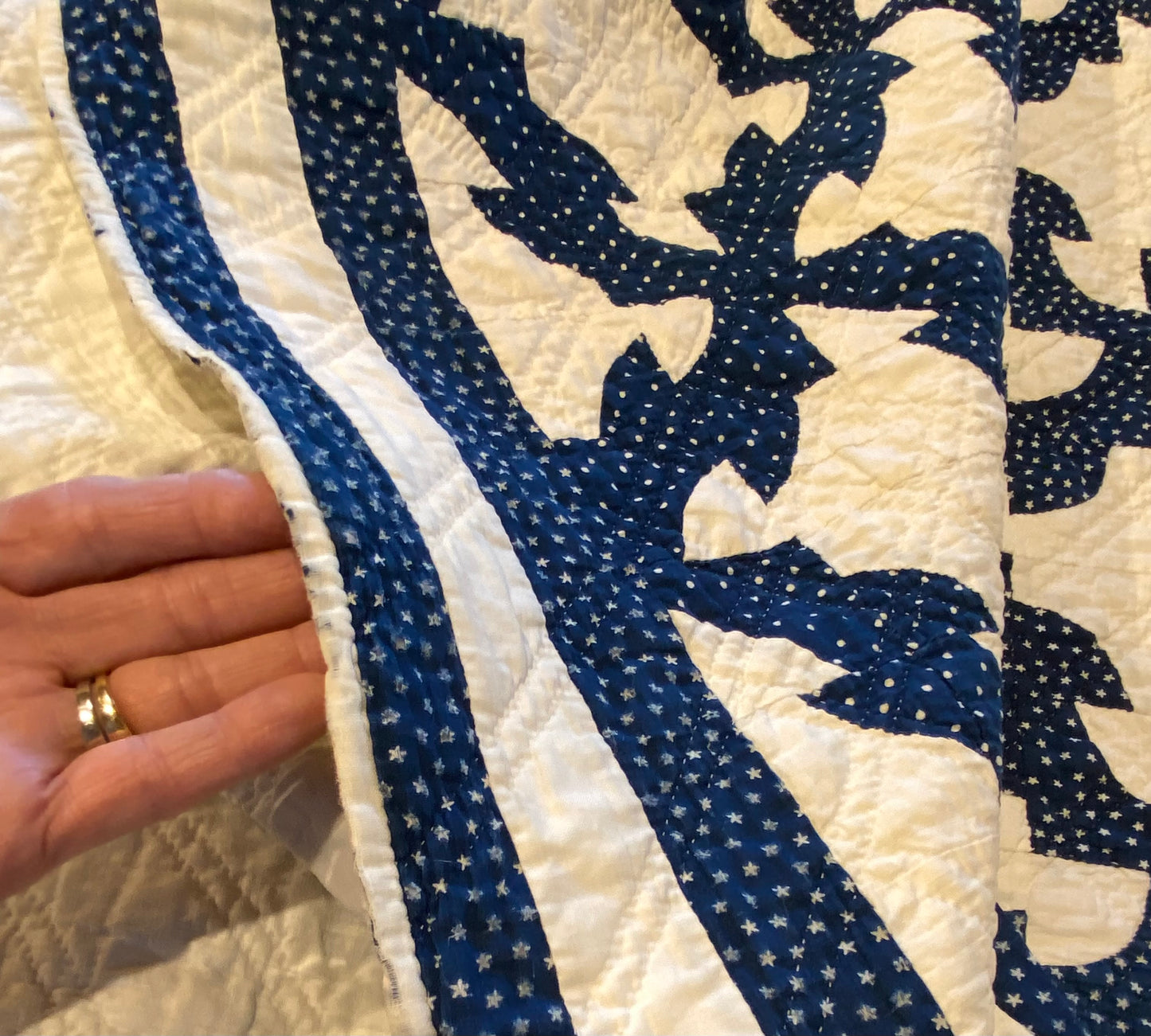 Drunkards Path in Indigo Quilt -Triple Border