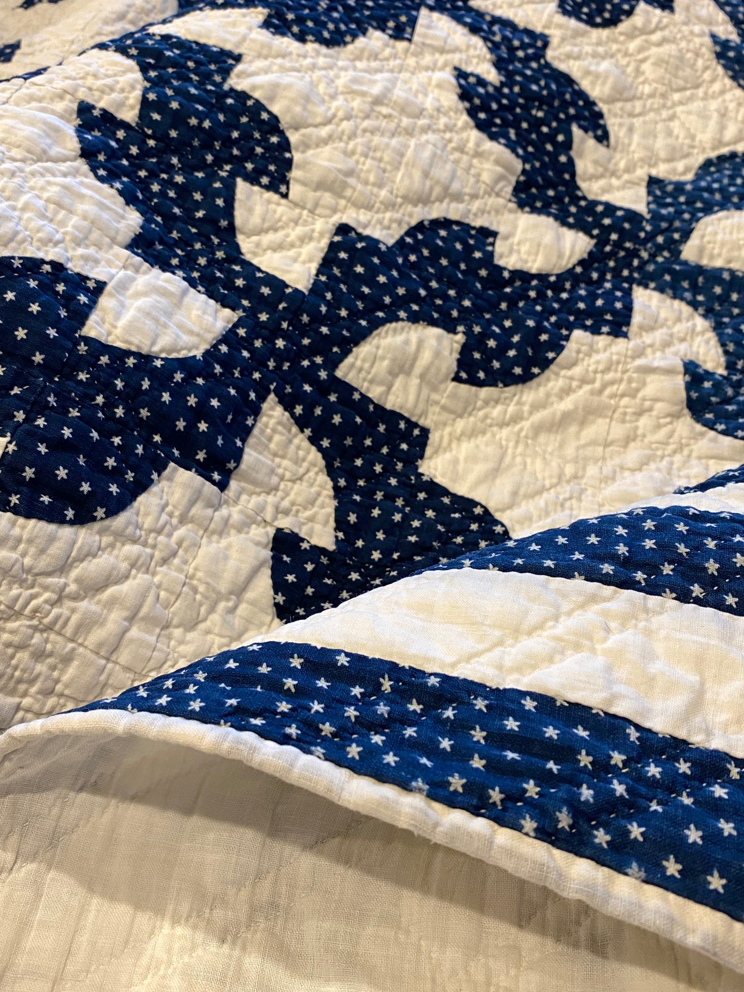 Drunkards Path in Indigo Quilt -Triple Border
