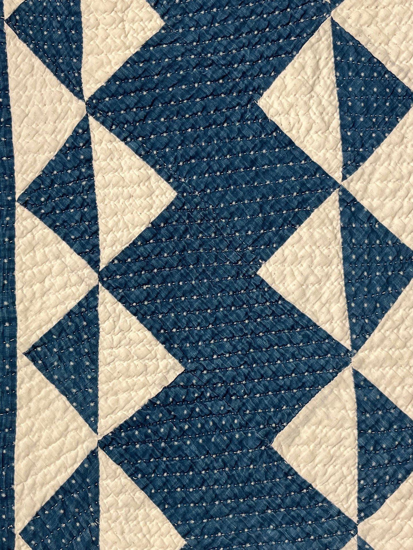 Blue and White Strippie Zig Zag with Triangles Quilt