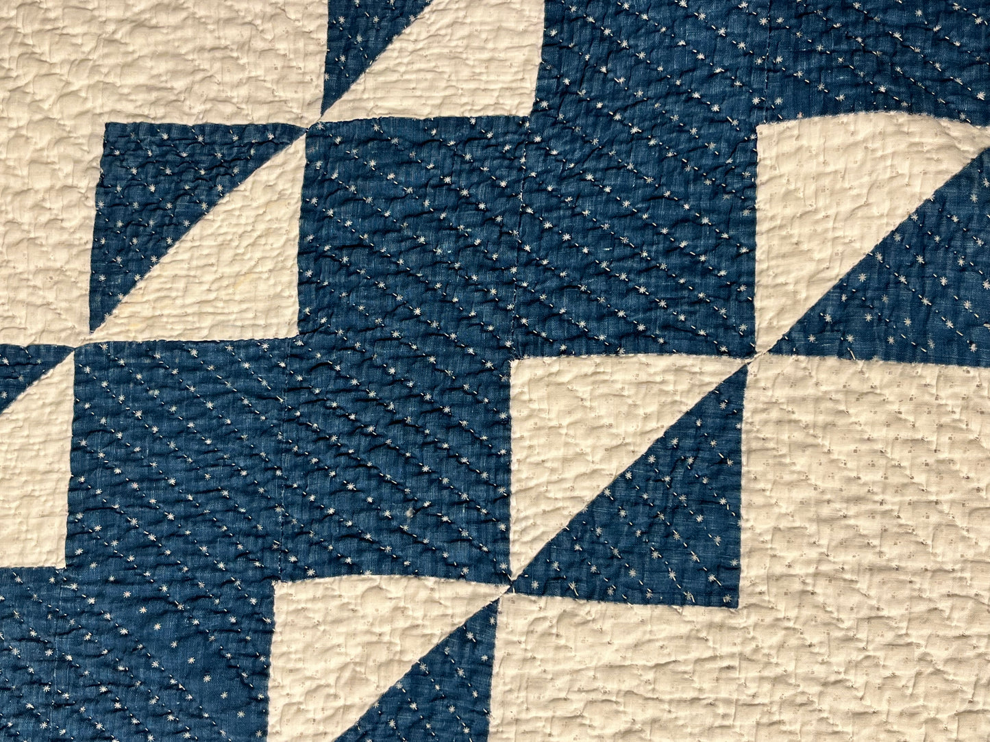 Blue and White Strippie Zig Zag with Triangles Quilt