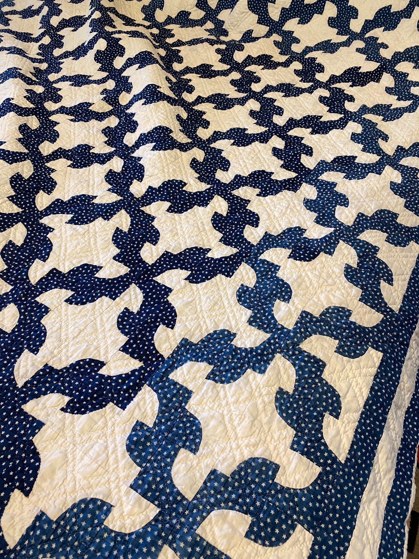 Drunkards Path in Indigo Quilt -Triple Border