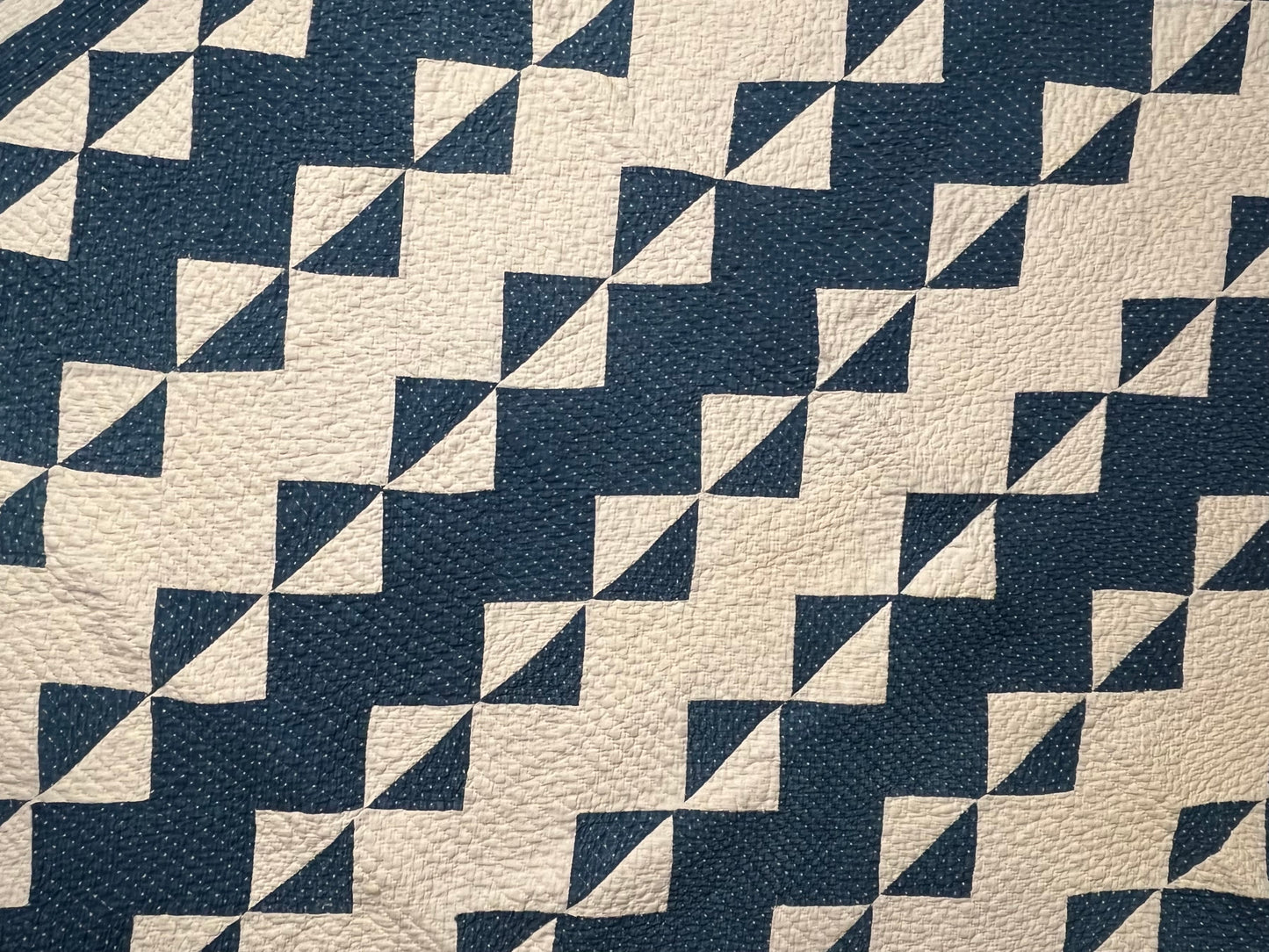 Blue and White Strippie Zig Zag with Triangles Quilt