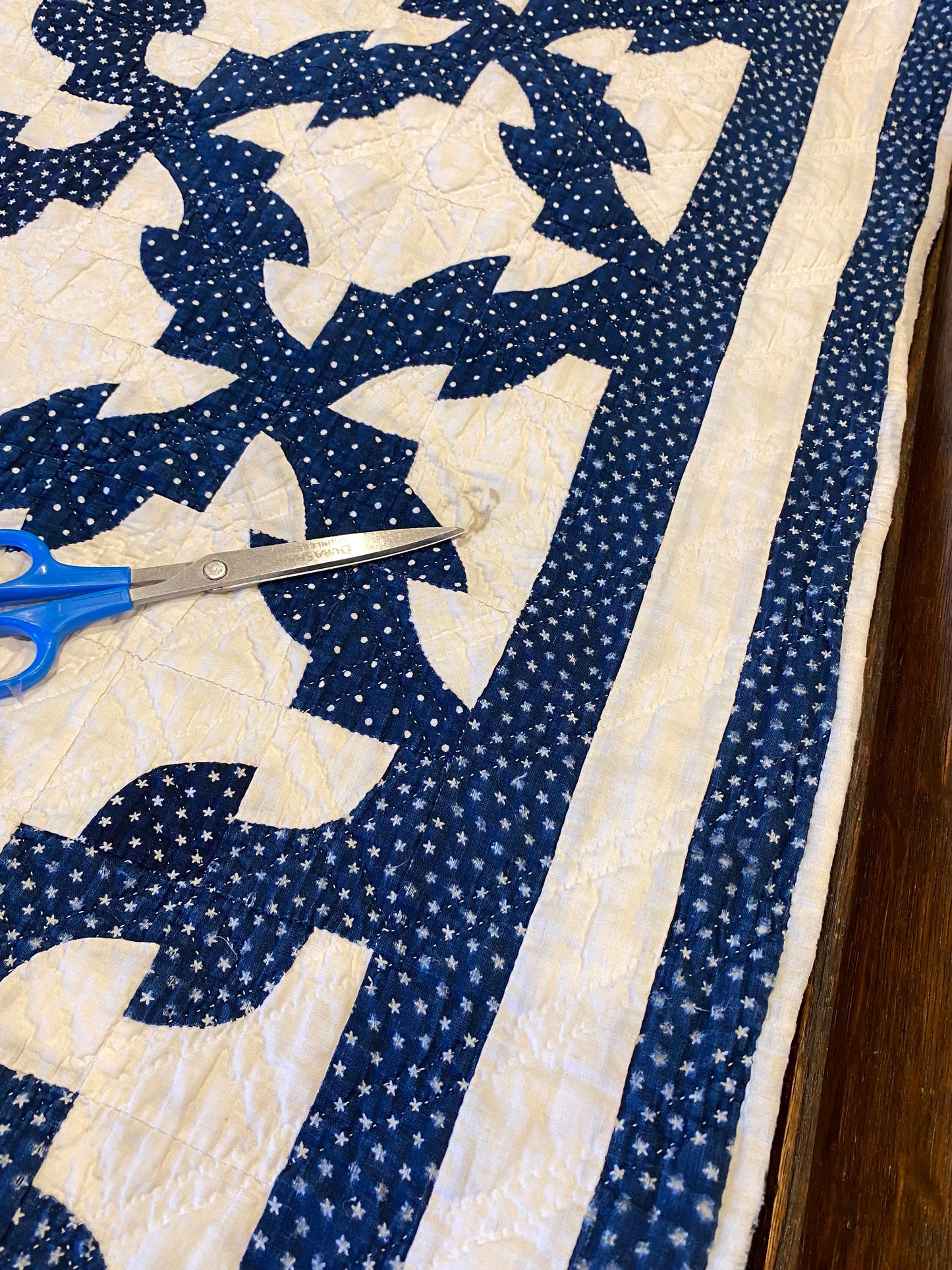 Drunkards Path in Indigo Quilt -Triple Border