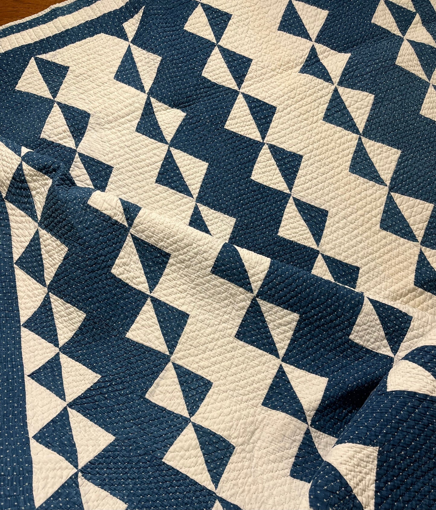 Blue and White Strippie Zig Zag with Triangles Quilt
