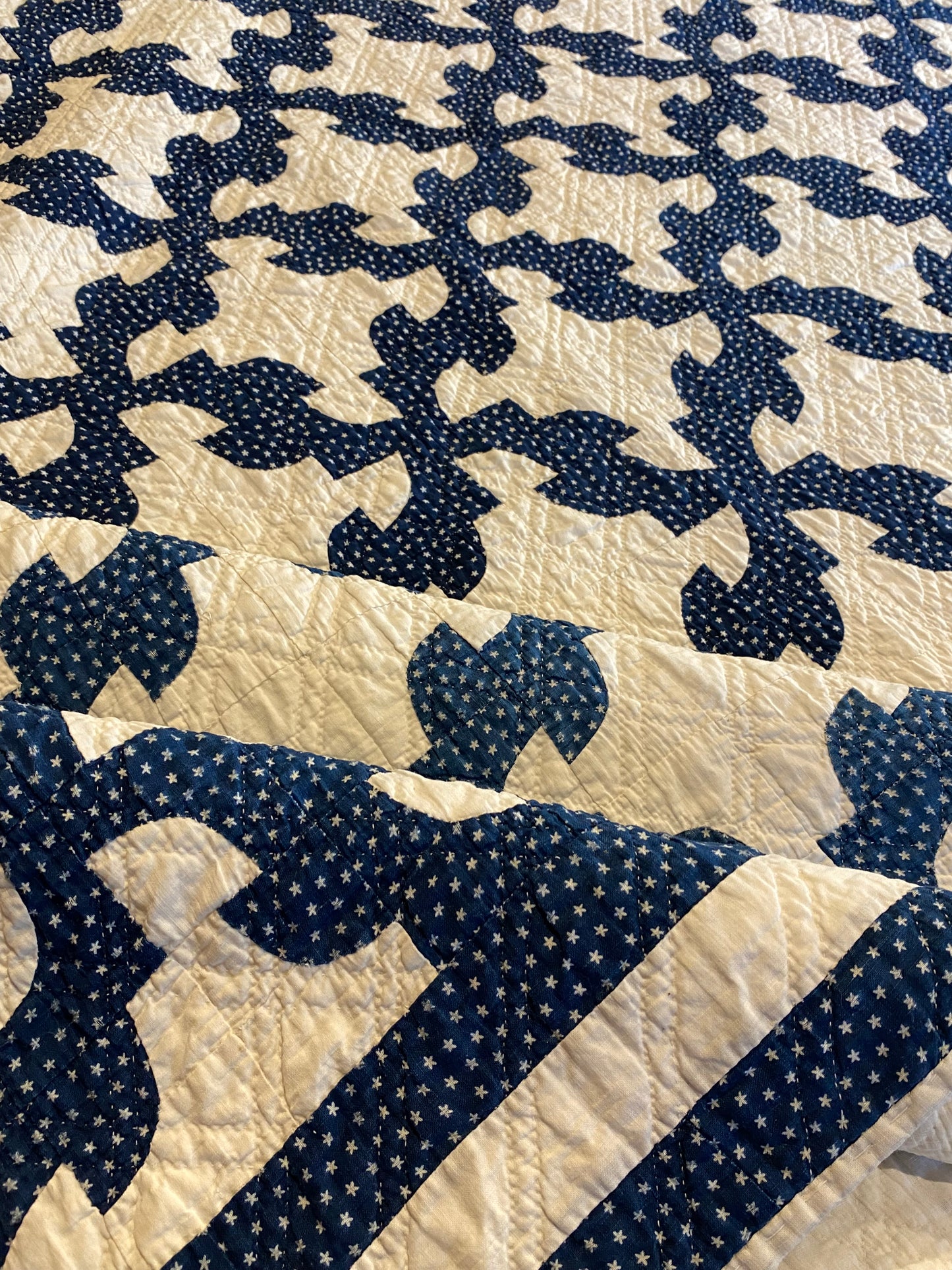Drunkards Path in Indigo Quilt -Triple Border