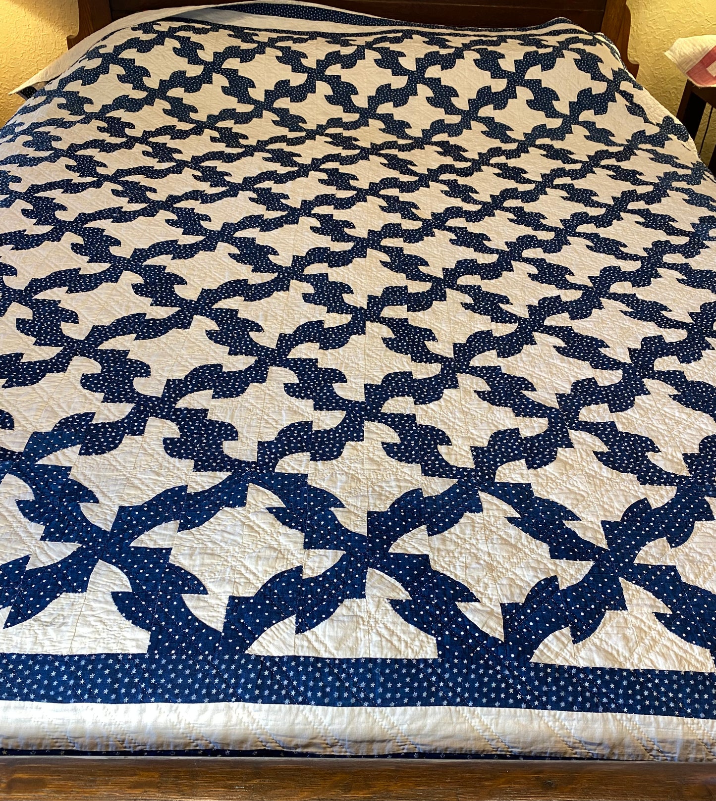 Drunkards Path in Indigo Quilt -Triple Border
