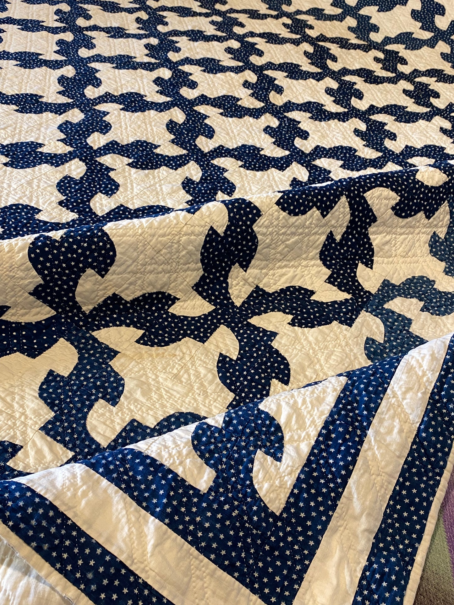 Drunkards Path in Indigo Quilt -Triple Border