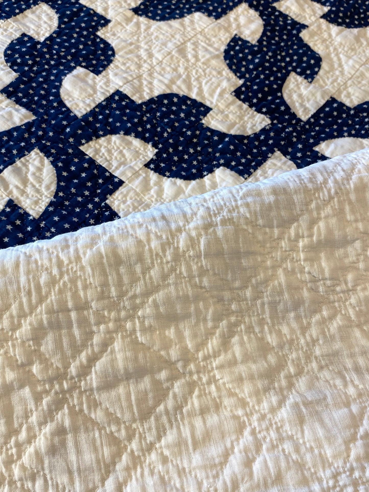 Drunkards Path in Indigo Quilt -Triple Border