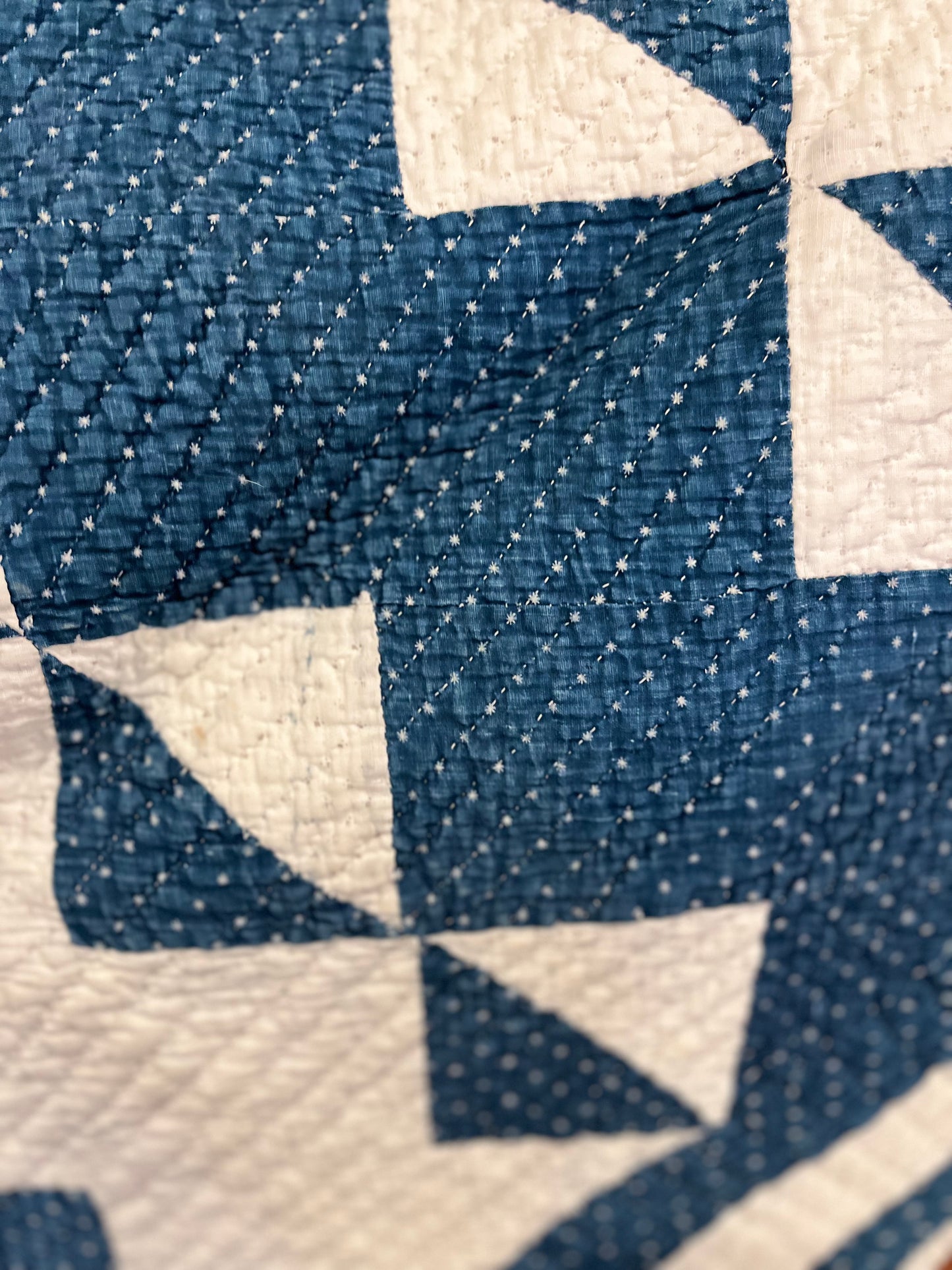 Blue and White Strippie Zig Zag with Triangles Quilt
