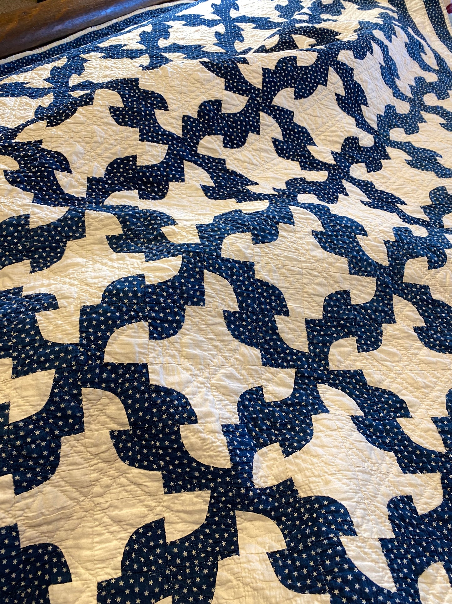Drunkards Path in Indigo Quilt -Triple Border