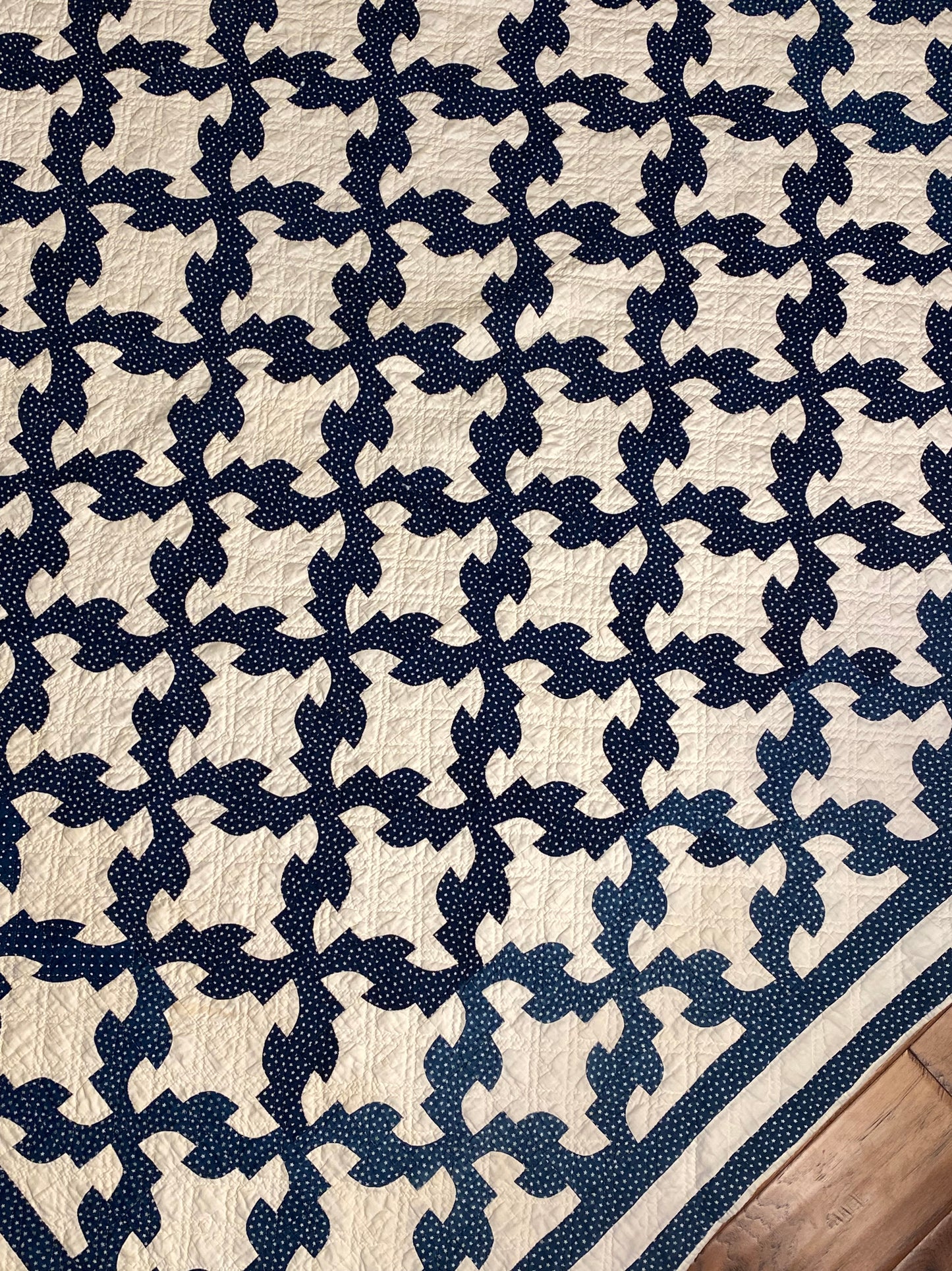 Drunkards Path in Indigo Quilt -Triple Border