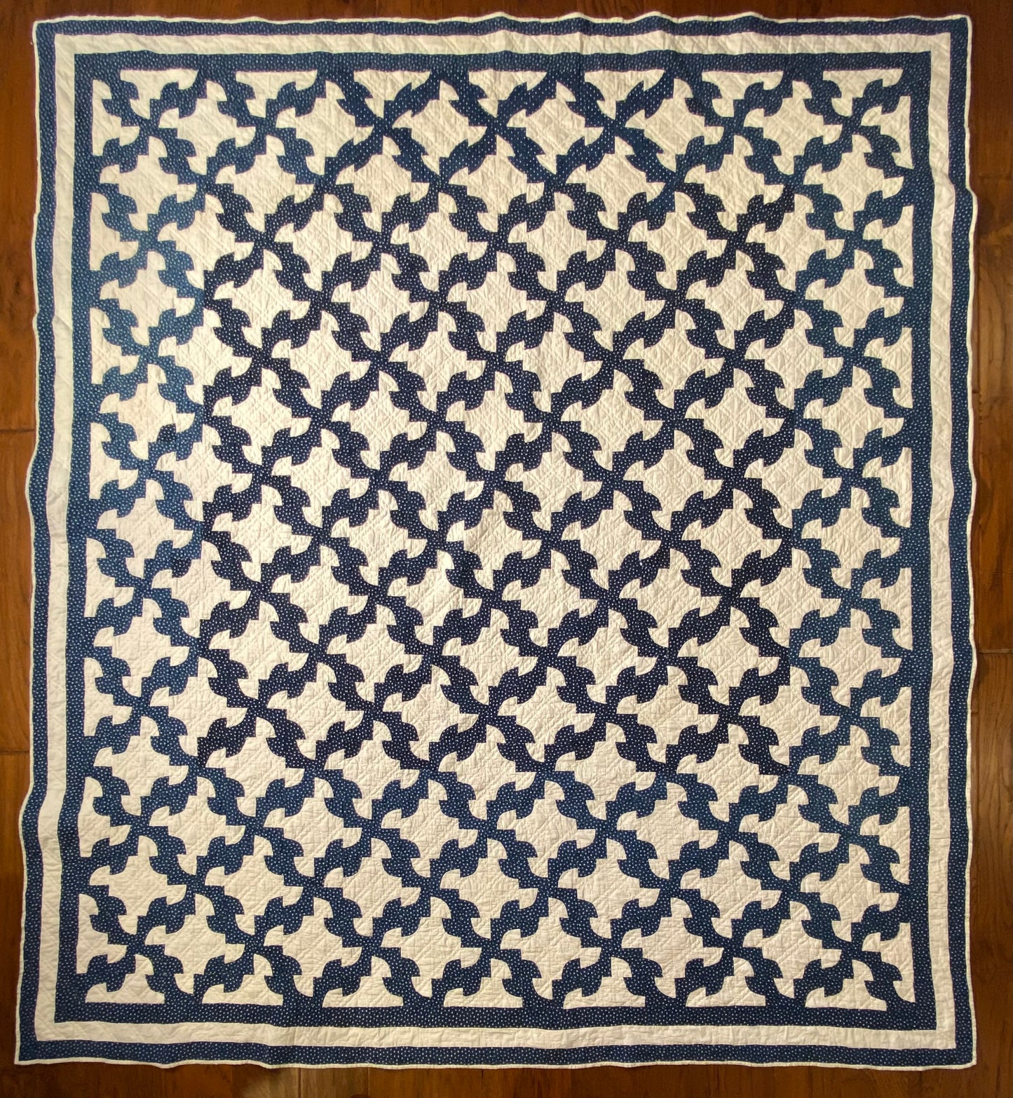 Drunkards Path in Indigo Quilt -Triple Border