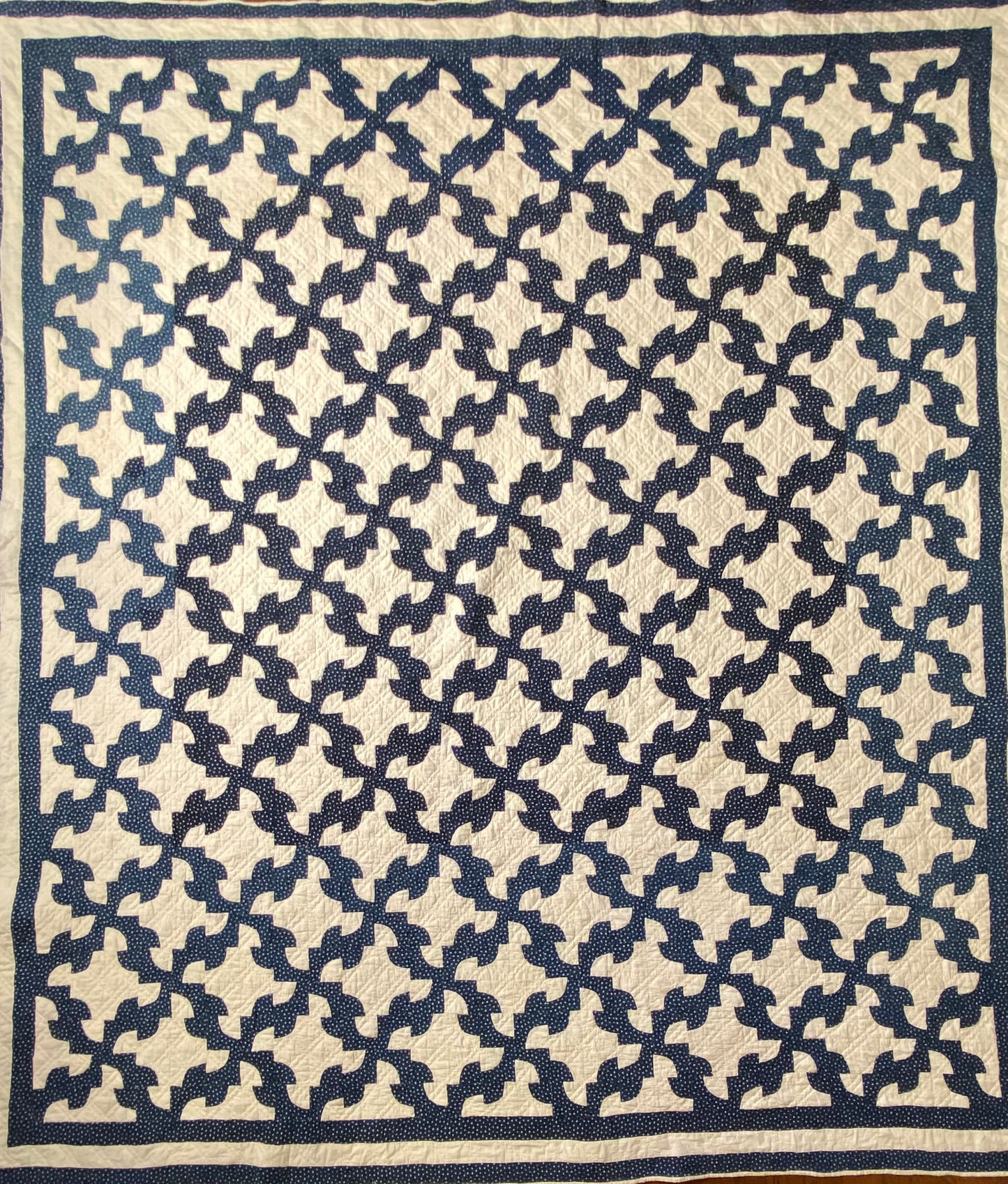 Drunkards Path in Indigo Quilt -Triple Border