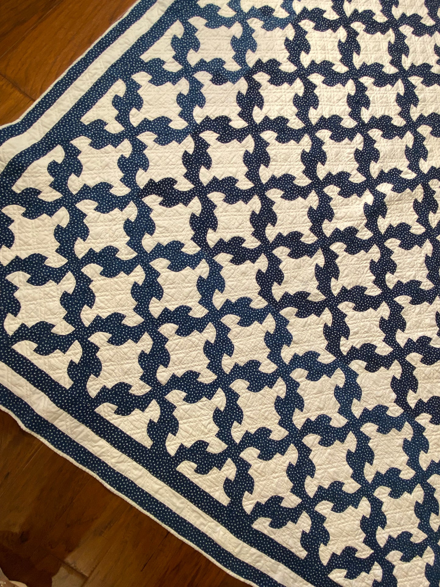 Drunkards Path in Indigo Quilt -Triple Border