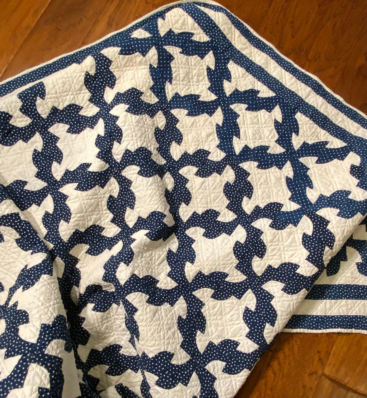 Drunkards Path in Indigo Quilt -Triple Border
