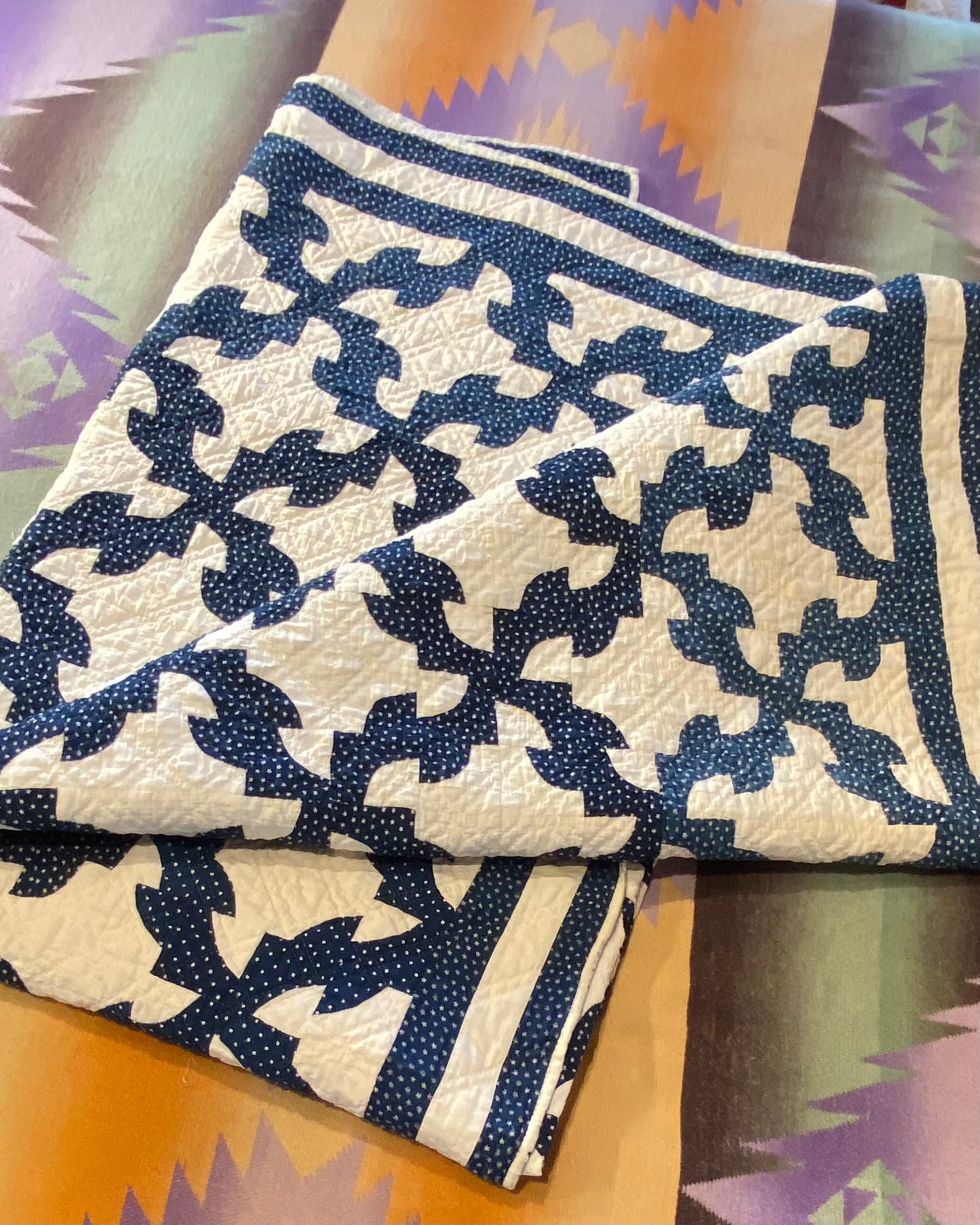 Drunkards Path in Indigo Quilt -Triple Border