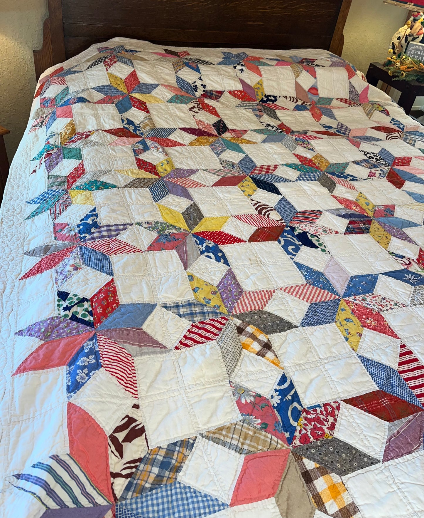 Scrappy Feedsack Touching Stars Quilt