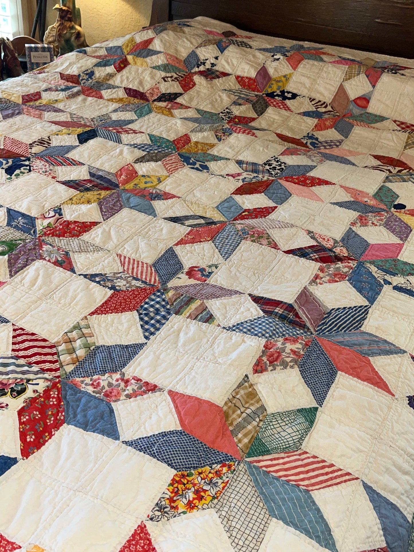 Scrappy Feedsack Touching Stars Quilt