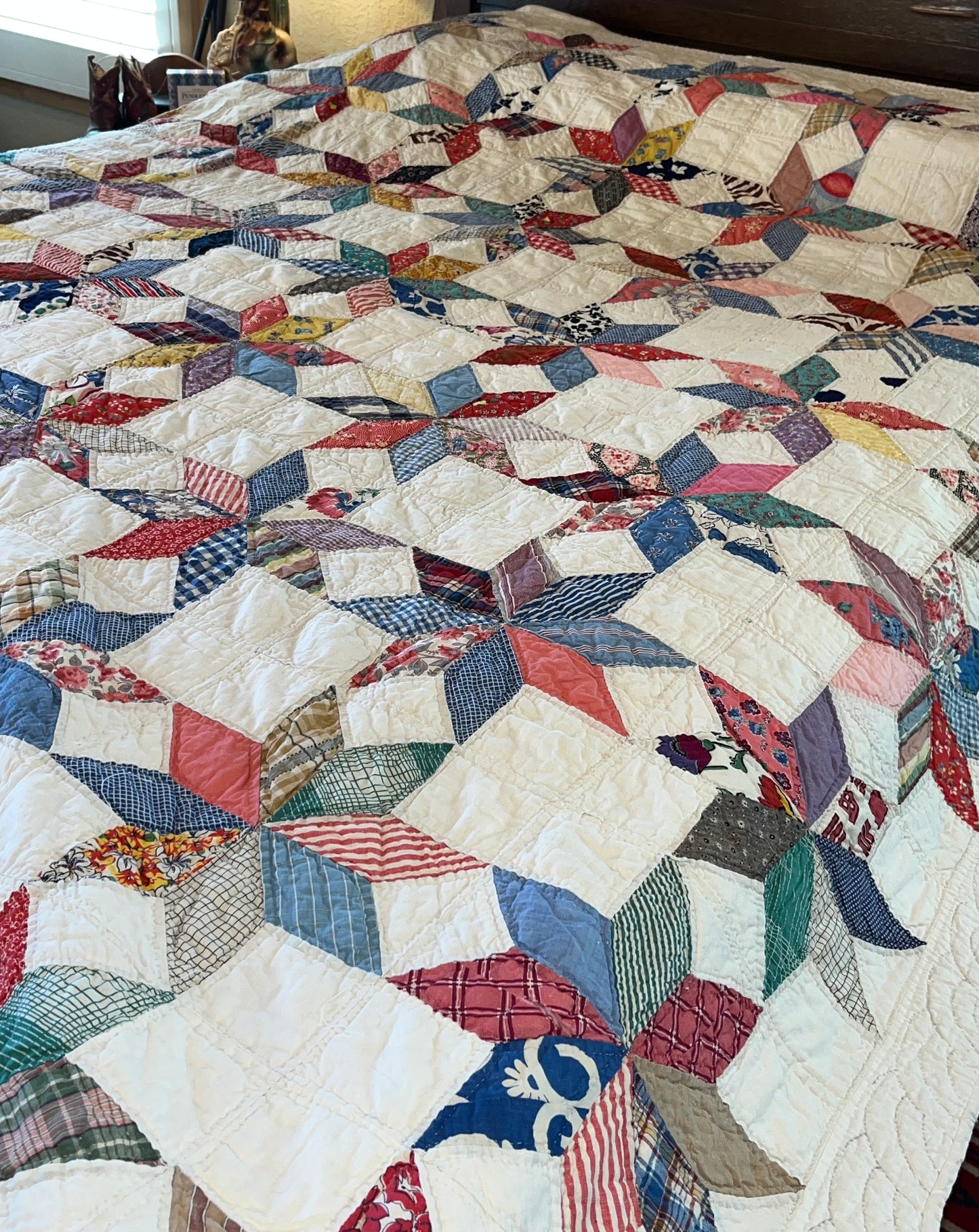 Scrappy Feedsack Touching Stars Quilt