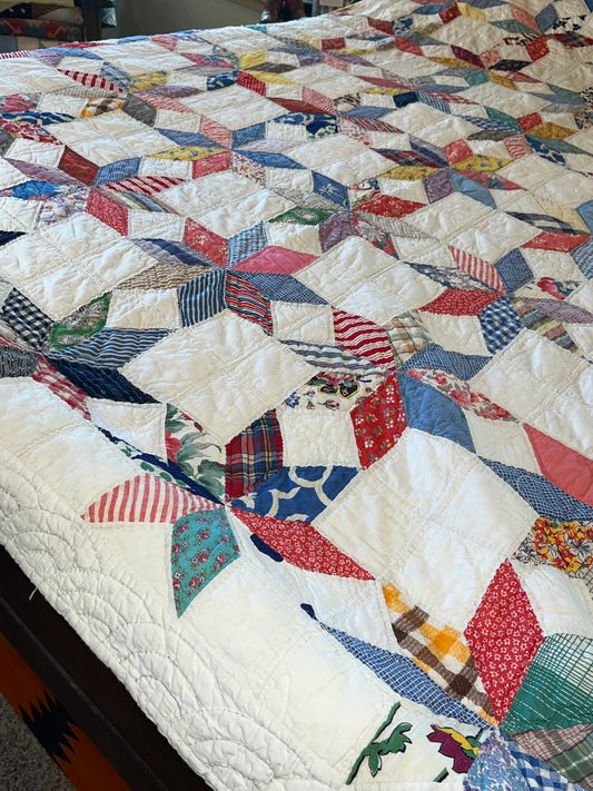 Scrappy Feedsack Touching Stars Quilt
