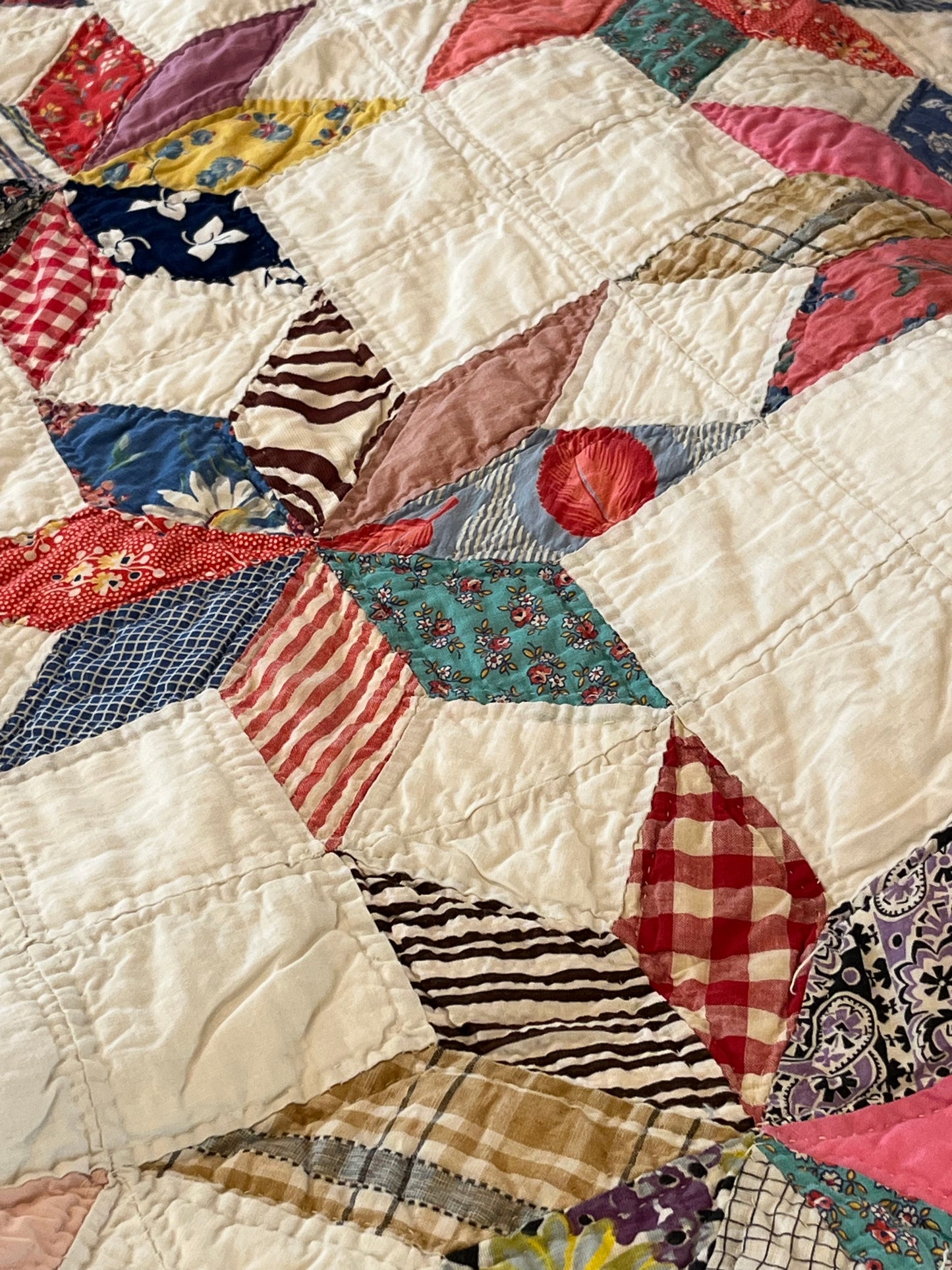 Scrappy Feedsack Touching Stars Quilt