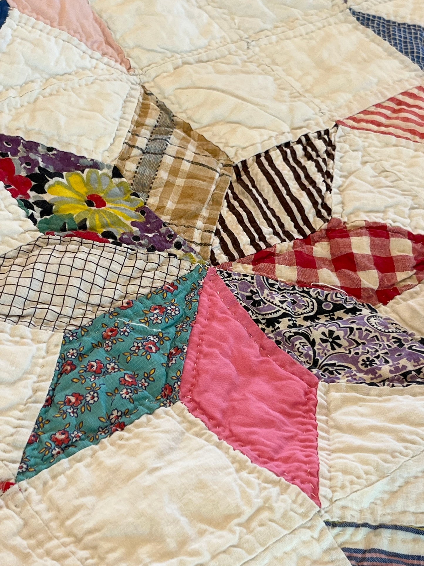 Scrappy Feedsack Touching Stars Quilt