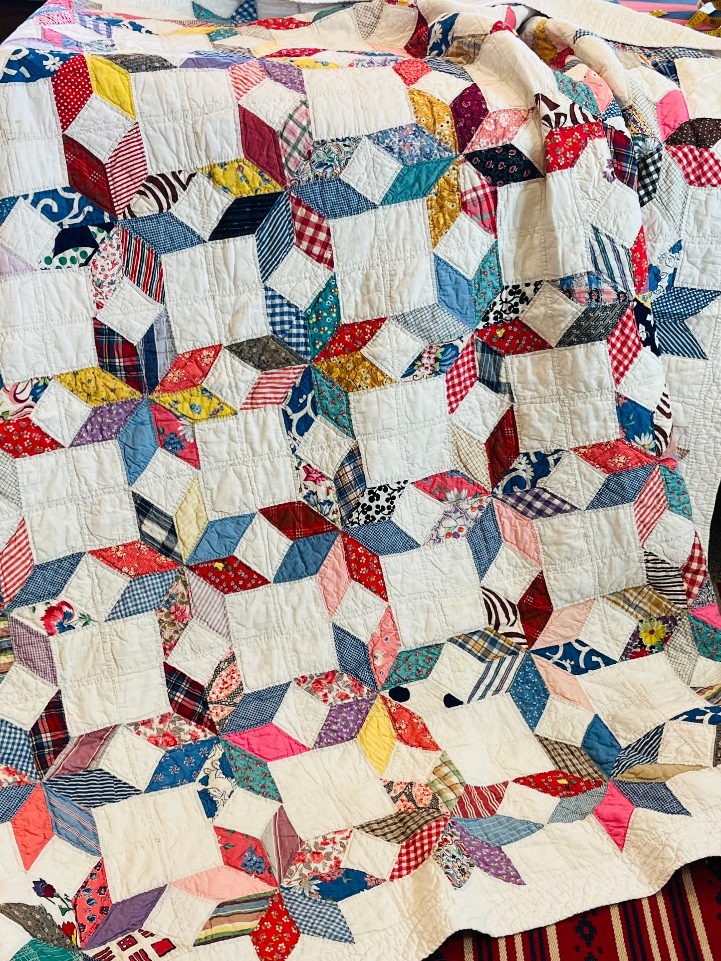Scrappy Feedsack Touching Stars Quilt