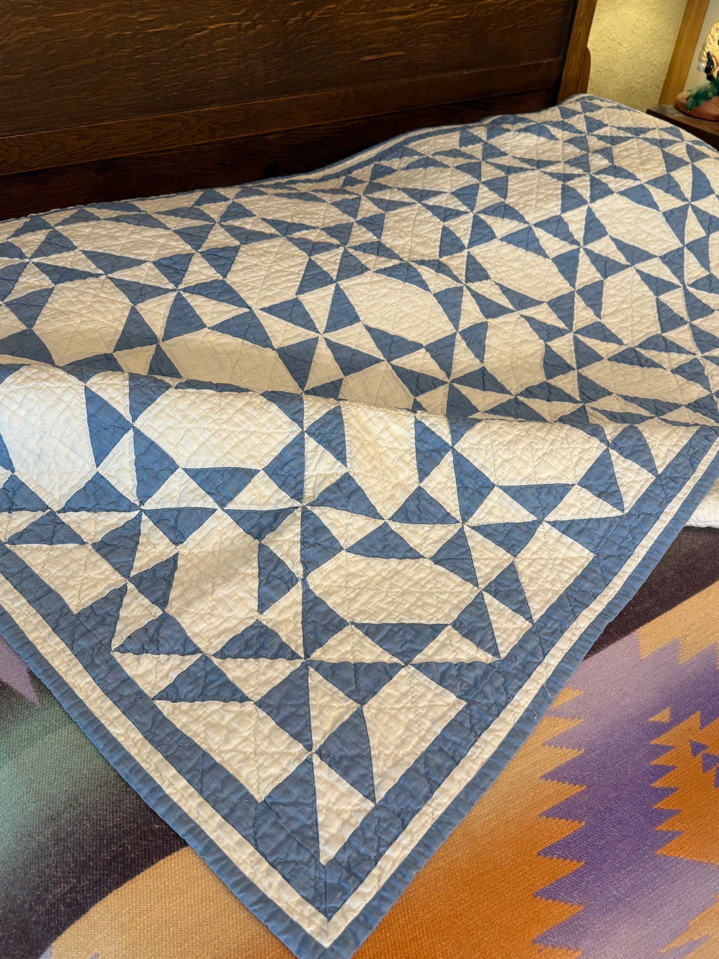 Pinwheel Stars in Blue and White - Crib/Youth Quilt
