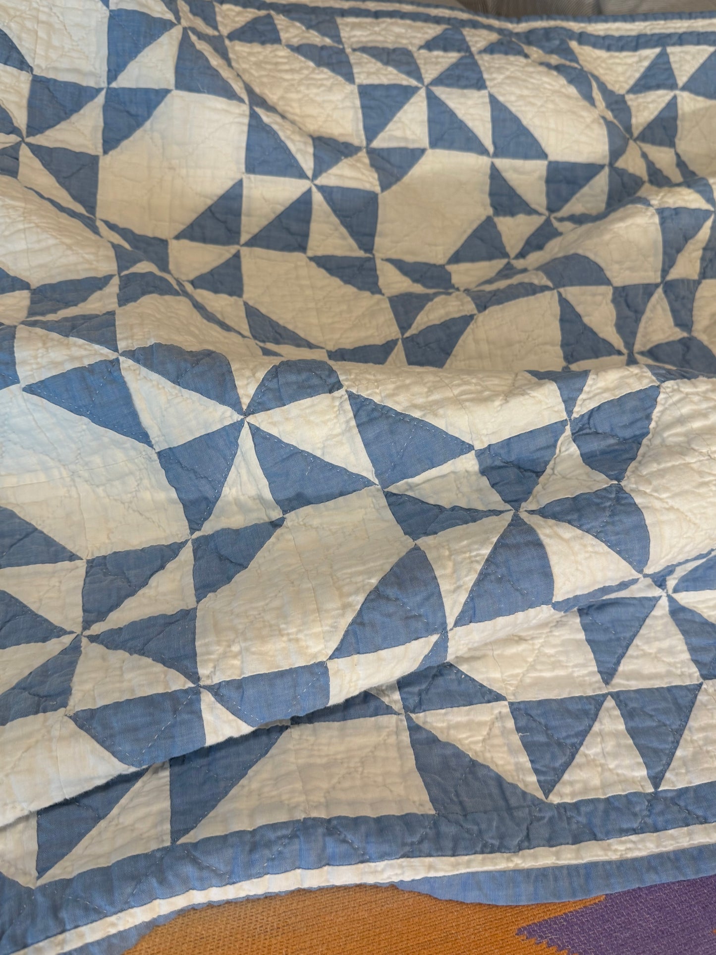 Pinwheel Stars in Blue and White - Crib/Youth Quilt