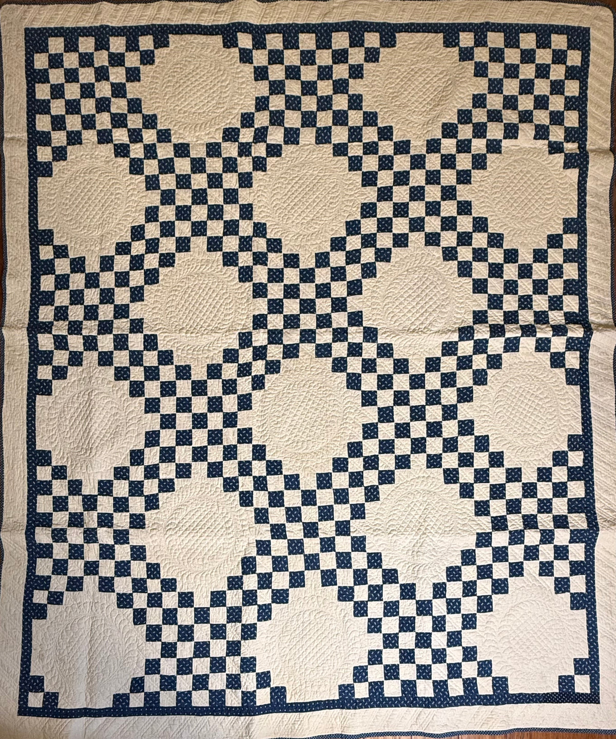 Stunning Indigo Triple Irish Chain of Blocks Quilt