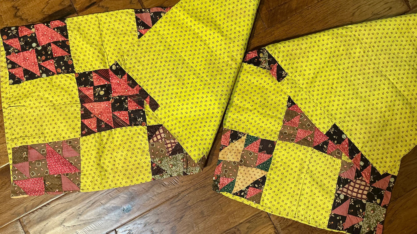 Rare Pair of Antique Patchwork Double X Pieced Pillowcases