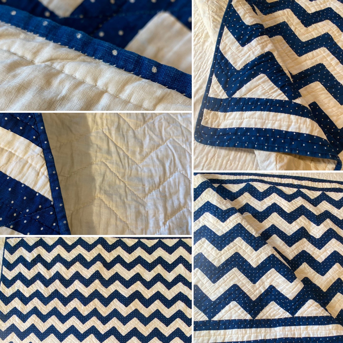 Original Blue and White Chevron Crib Quilt