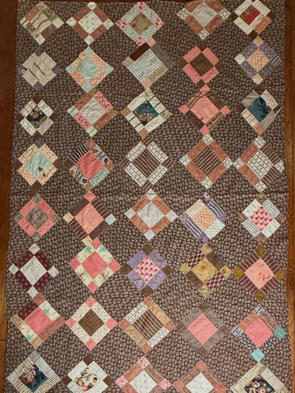 Early Variable 9 Block Patchwork Quilt